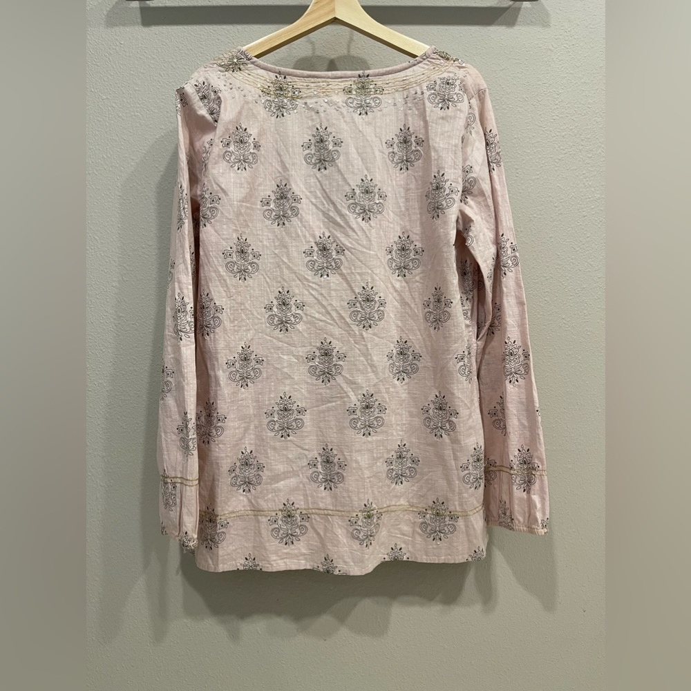 Old Navy Pink Boho Blouse Large Sequined Long Sleeve Top Easy Fit - Picture 2 of 7
